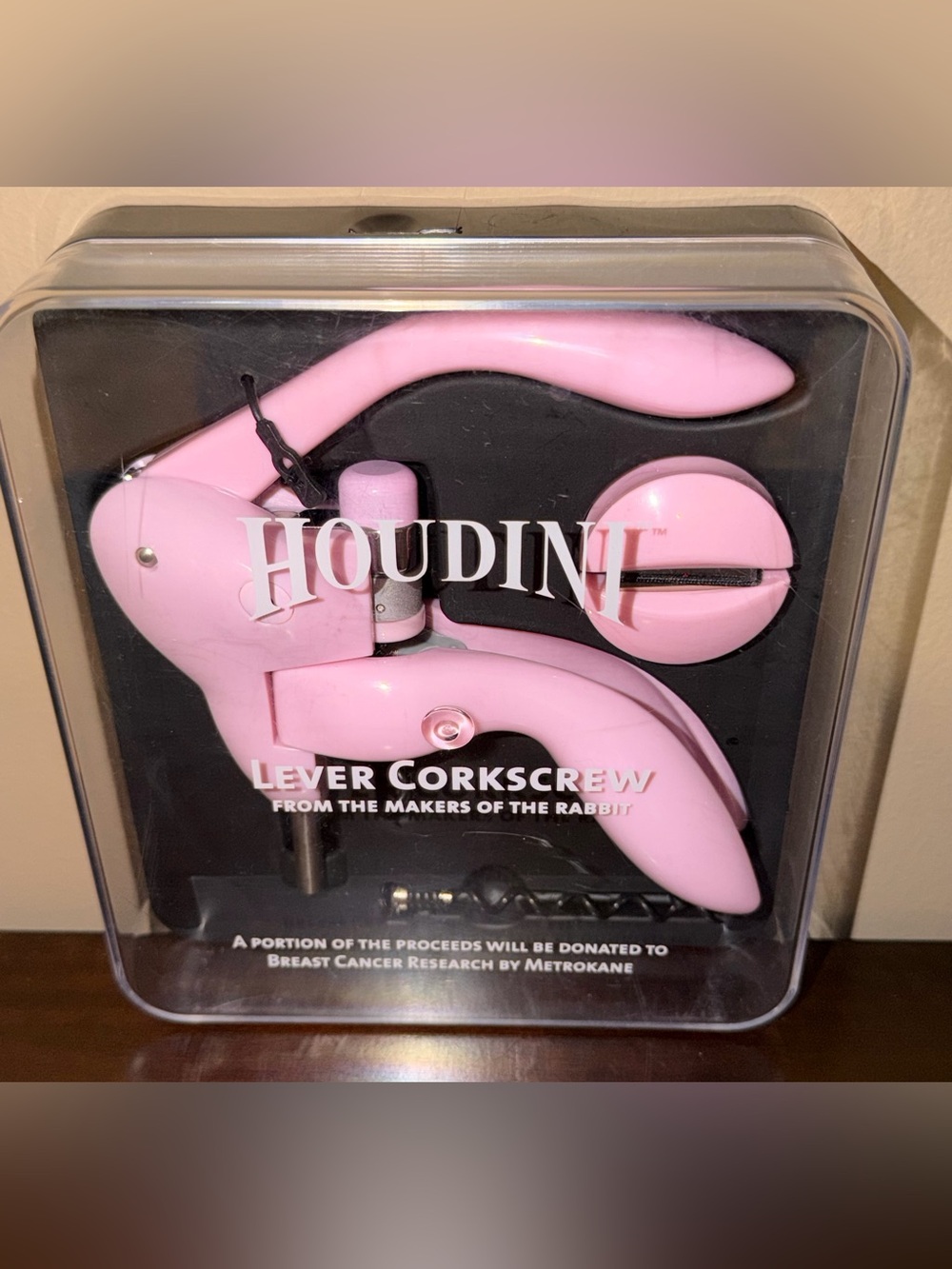 Houdini Pink Lever Corkscrew Foil Cutter & Spare Spiral Included. Original Box.